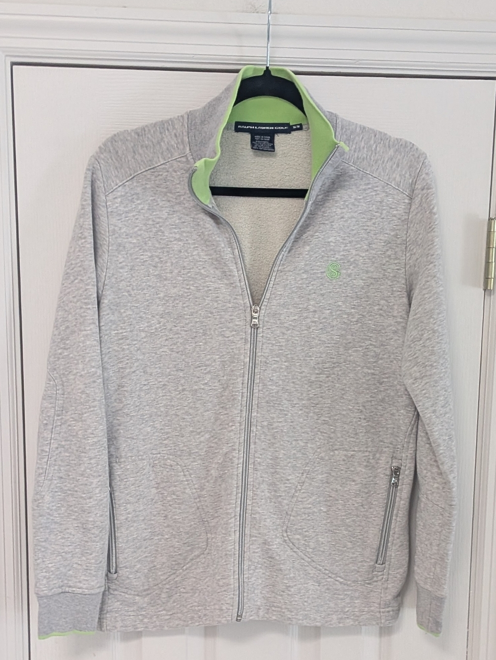 Ralph Lauren Golf Heathered Gray Full Zip-Up Sweatshirt Jacket with Lime Accents